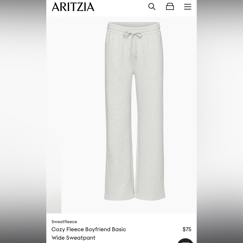 Aritzia TNA Sweatfleece Cozy Fleece Boyfriend Basic
Wide Sweatpant